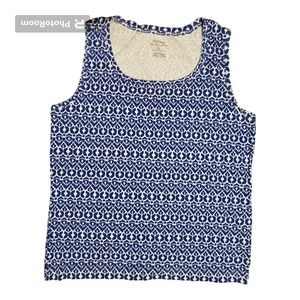 Chico's The Ultimate Tee Tank Top Size 3 Blue White Pattern L